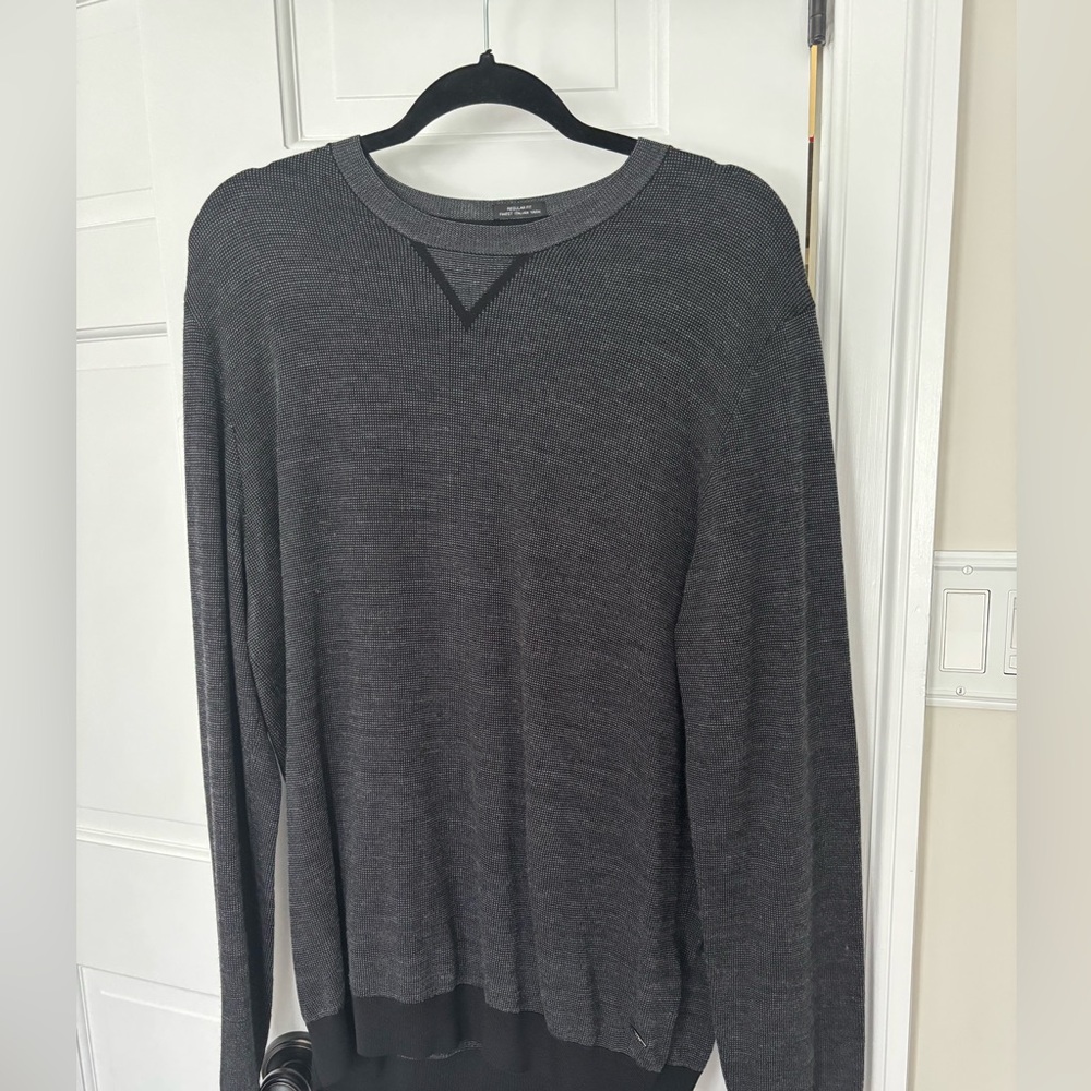 Boss Gray Crewneck Sweater with Ribbed Detailing